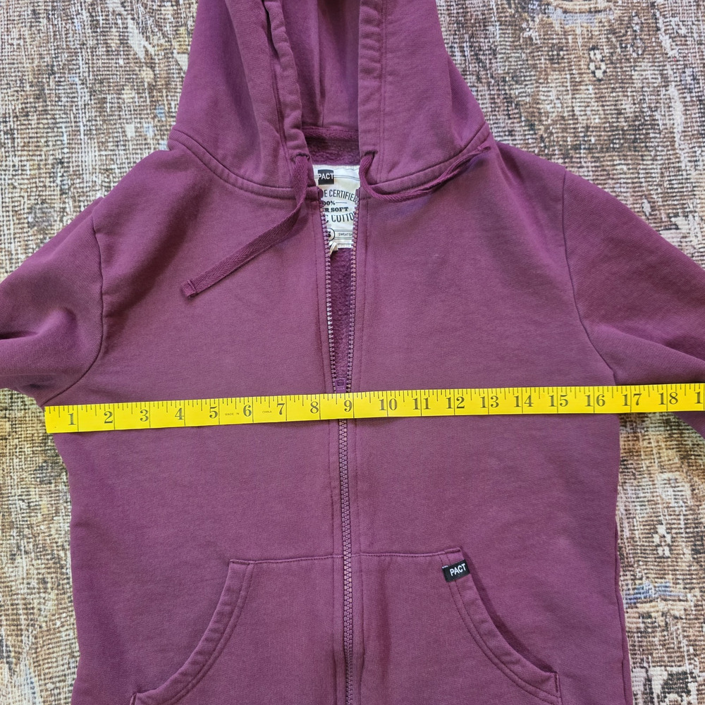 PACT Hoodie Womens Small Plum Purple Organic Cotton Brushed Fleece Zip Jacket - Picture 4 of 7